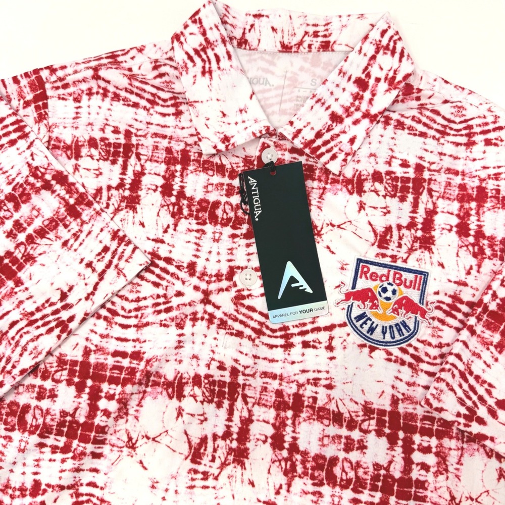 Antigua New York Red Bulls MLS Mens Small Vivid Polo Shirt Red White Tie Dye NEW